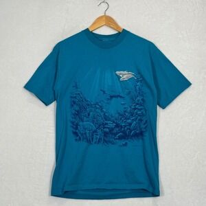 Vintage 90s Single Stitch Sea World Blue Underwater Dolphin T-Shirt Medium
